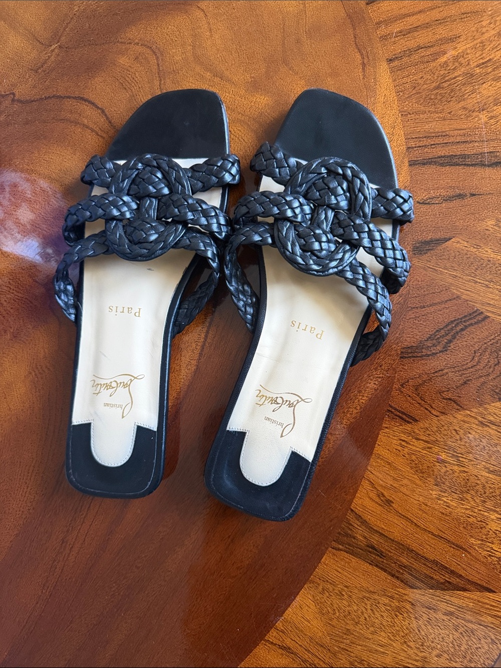 Christian Louboutin Black Braided Slide Mules